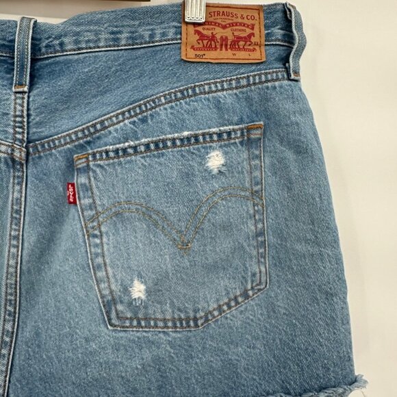Levi's 501 Original High Rise Denim Shorts Size 34 Sansome Straggler Button Fly - Picture 3 of 5